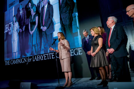 Lafayette College President Alison Byerly speaks on stage at the Live Connected, Lead Change celebration