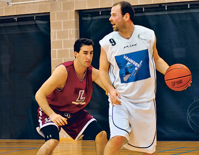 Rob Delaney ’12 in game against Melsele Basics, Belgium.