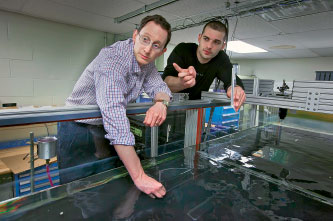 Atanas Angelov ’16 (right) and Daniel Sabatino, assistant professor of  chemical engineering 