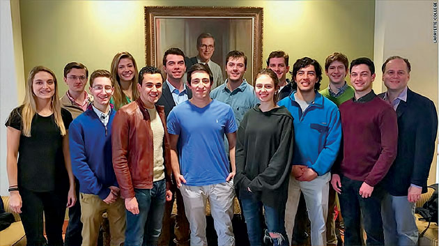 The student advisory committee of an early iteration of Lafayette’s Investment Club in 1951. Peter Mangel ’51 (first row, L-R), Arthur Brueningsen ’51, Morris Albertson ’51, Harry Bahr Jr. ’51 (second row), Charles Detweiler ’51
