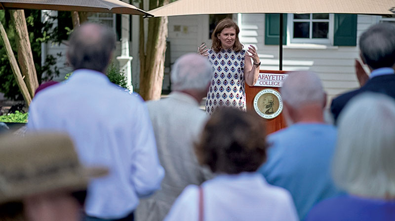 Nicole Farmer Hurd speaks to alumni in the president's garden