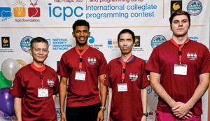Prof. Frank Xia, team adviser, Eliso Morazara ’25, Peter Li ’23, and Lekso Borashvili ’23 (L-R)